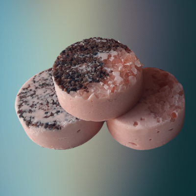 Round Himalayan Salt Soap Bars, scented with May Chang and Lavender Essential oil blend